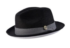 Black Braided Stingy Brim Pinch Fedora With White Bottom