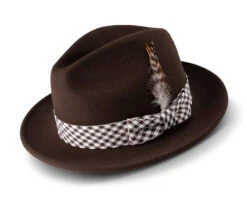 Brown Wool Felt Dress Hat With Feather Accent