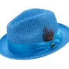 Aqua Solid Color Pinch Braided Fedora With Matching Satin Ribbon