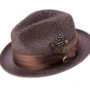 Brown Solid Color Pinch Braided Fedora With Matching Satin Ribbon