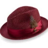Burgundy Solid Color Pinch Braided Fedora With Matching Satin Ribbon