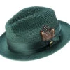 Emerald Green Solid Color Pinch Braided Fedora With Matching Satin Ribbon