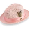 Pink Solid Color Pinch Braided Fedora With Matching Satin Ribbon