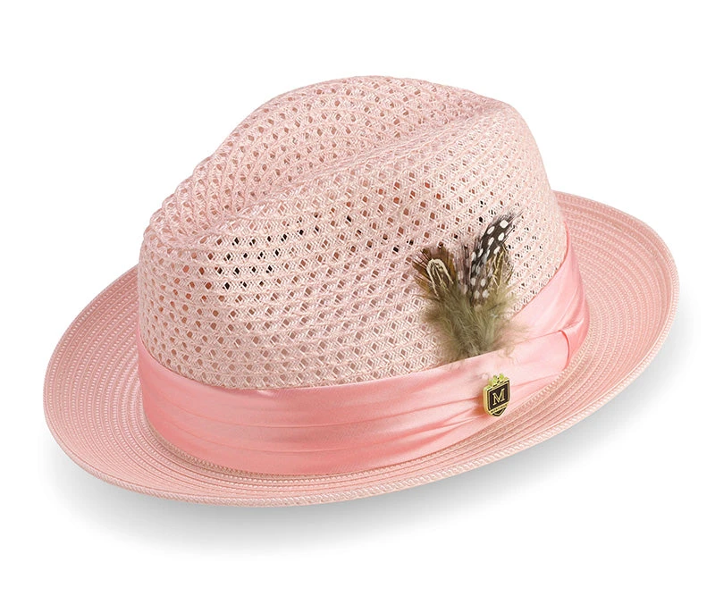 Pink Solid Color Pinch Braided Fedora With Matching Satin Ribbon 1 Pink Solid Color Pinch Braided Fedora With Matching Satin Ribbon