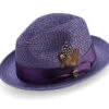 Purple Solid Color Pinch Braided Fedora With Matching Satin Ribbon