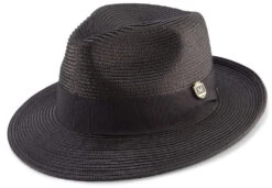 Black Braided Wide Brim Pinch Fedora Matching Grosgrain Ribbon