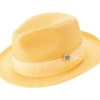 Canary Yellow Braided Wide Brim Pinch Fedora Matching Grosgrain Ribbon