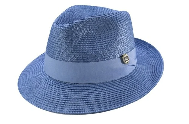 Carolina Blue Braided Wide Brim Pinch Fedora Matching Grosgrain Ribbon 1 Carolina Blue Braided Wide Brim Pinch Fedora Matching Grosgrain Ribbon