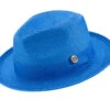 Cobalt Blue Braided Wide Brim Pinch Fedora Matching Grosgrain Ribbon