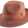 Cognac Braided Wide Brim Pinch Fedora Matching Grosgrain Ribbon
