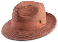Cognac Braided Wide Brim Pinch Fedora Matching Grosgrain Ribbon