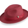 Cranberry Braided Wide Brim Pinch Fedora Matching Grosgrain Ribbon