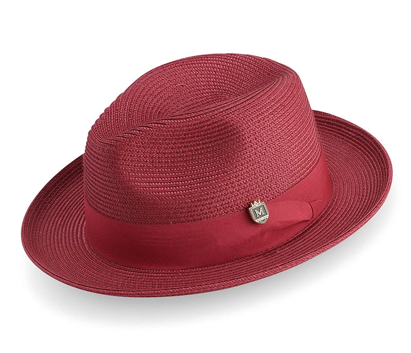 Cranberry Braided Wide Brim Pinch Fedora Matching Grosgrain Ribbon 1 Cranberry Braided Wide Brim Pinch Fedora Matching Grosgrain Ribbon