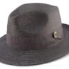 Gray Braided Wide Brim Pinch Fedora Matching Grosgrain Ribbon