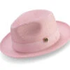 Pink Braided Wide Brim Pinch Fedora Matching Grosgrain Ribbon