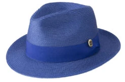 Royal Blue Braided Wide Brim Pinch Fedora Matching Grosgrain Ribbon