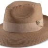Tan Braided Wide Brim Pinch Fedora Matching Grosgrain Ribbon
