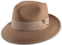 Tan Braided Wide Brim Pinch Fedora Matching Grosgrain Ribbon