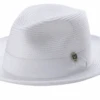 White Braided Wide Brim Pinch Fedora Matching Grosgrain Ribbon
