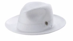 White Braided Wide Brim Pinch Fedora Matching Grosgrain Ribbon