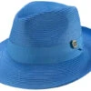 Blue Braided Wide Brim Pinch Fedora Matching Grosgrain Ribbon