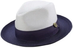 Dark Purple Two-Tone Wide Brim Matching Grosgrain Ribbon Straw Fedora