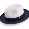 Navy Two-Tone Wide Brim Matching Grosgrain Ribbon Straw Fedora