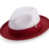 Red Two-Tone Wide Brim Matching Grosgrain Ribbon Straw Fedora
