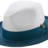 Teal Two-Tone Wide Brim Matching Grosgrain Ribbon Straw Fedora