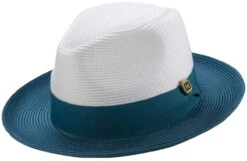 Teal Two-Tone Wide Brim Matching Grosgrain Ribbon Straw Fedora