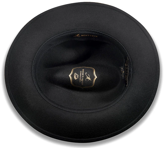 Wool Felt Fedora Pinch Front With Feather Accent In Black 2 Wool Felt Fedora Pinch Front With Feather Accent In Black - Image 2