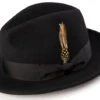 Wool Felt Fedora Pinch Front With Feather Accent In Black