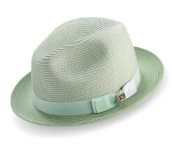 Apple Green Men's Two Tone Braided Pinch Fedora With Grosgrain Ribbon