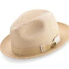 Beige Men's Two Tone Braided Pinch Fedora With Grosgrain Ribbon