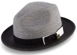 Black Men's Two Tone Braided Pinch Fedora With Grosgrain Ribbon