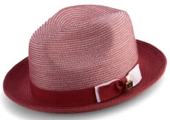 Burgundy Men's Two Tone Braided Pinch Fedora With Grosgrain Ribbon