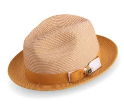 Gold Men's Two Tone Braided Pinch Fedora With Grosgrain Ribbon