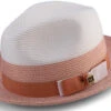 Men's Braided Straw Fedora Two Tone Weave In Apricot