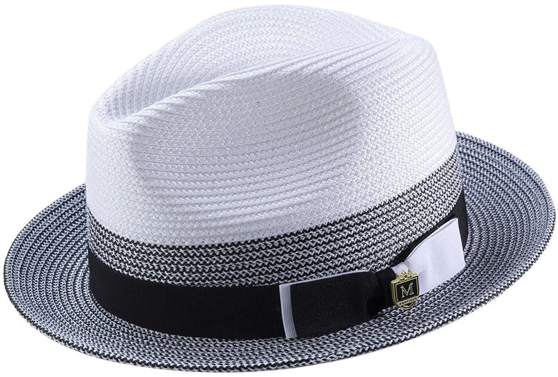 Men's Braided Straw Fedora Two Tone Weave In Black 1 Men's Braided Straw Fedora Two Tone Weave In Black