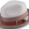 Men's Braided Straw Fedora Two Tone Weave In Cognac