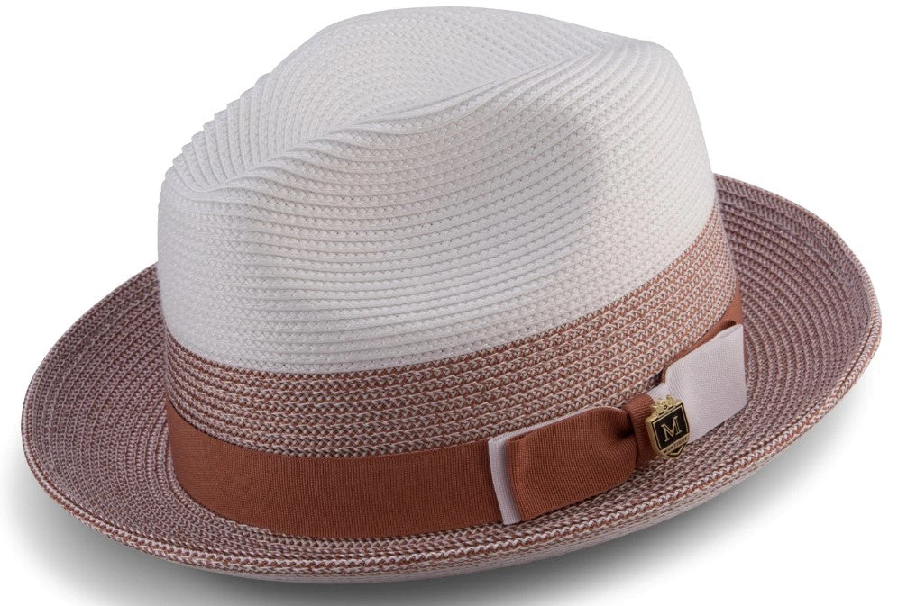Men's Braided Straw Fedora Two Tone Weave In Cognac 1 Men's Braided Straw Fedora Two Tone Weave In Cognac