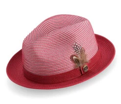Cranberry Braided Two Tone Stingy Brim Pinch Fedora