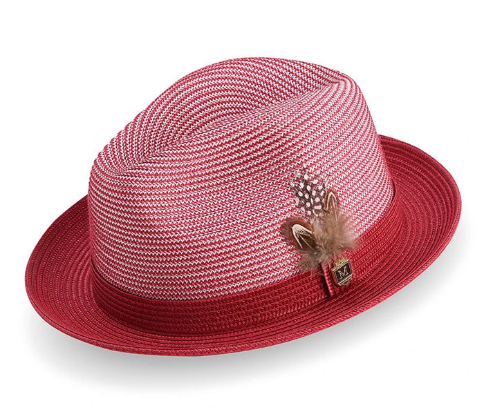 Cranberry Braided Two Tone Stingy Brim Pinch Fedora 1 Cranberry Braided Two Tone Stingy Brim Pinch Fedora