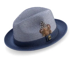 Navy Braided Two Tone Stingy Brim Pinch Fedora