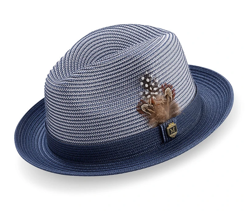 Navy Braided Two Tone Stingy Brim Pinch Fedora 1 Navy Braided Two Tone Stingy Brim Pinch Fedora