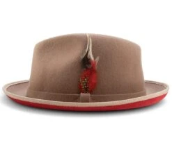 2 ¼" Brim Wool Felt Dress Hat With Feather Accent Tan With Red Bottom -Outlet Suit Refined Store H 74Tan Red side 1024x1024 2x 5d4ab5d1 61c1 442f 91c8 4265fde9099d
