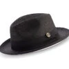 Black Wide Brim Braided Pinch Fedora Hat With White Bottom