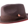 Brown Wide Brim Braided Pinch Fedora Hat With Red Bottom