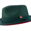 Emerald Green Wide Brim Braided Pinch Fedora Hat With Red Bottom