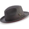 Gray Wide Brim Braided Pinch Fedora Hat With Red Bottom